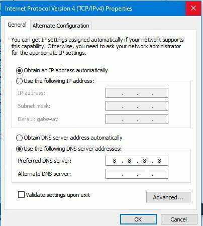 Setting custom DNS in windows 