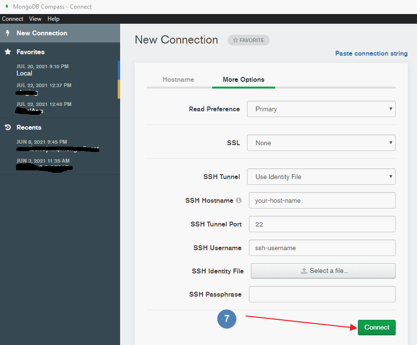 Connect MongoDB database with SSH tunnel using Compass