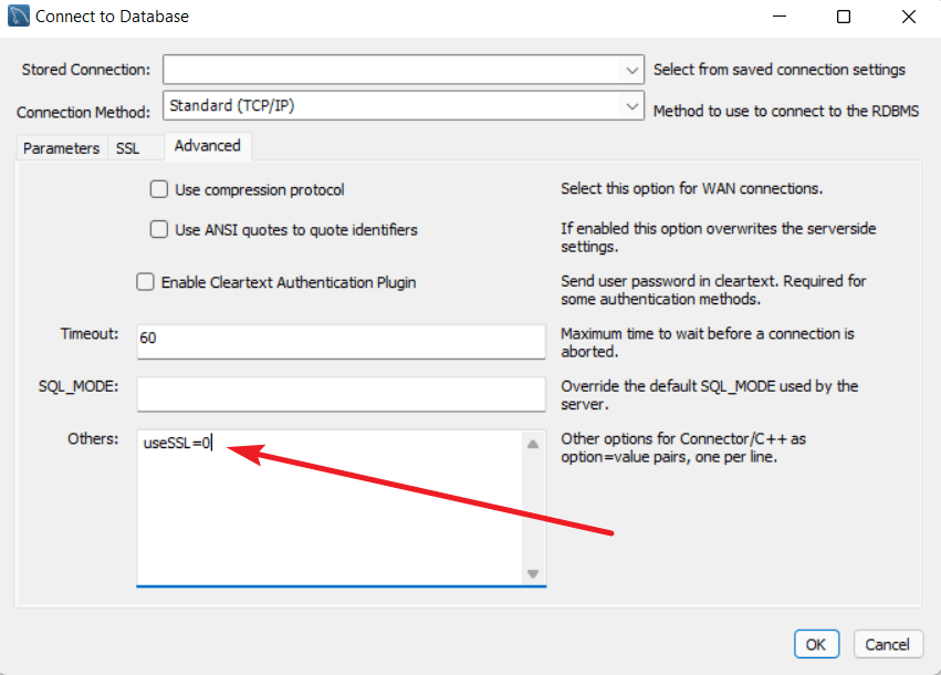 How to disable SSL require in MySQL Workbench useSSLzero