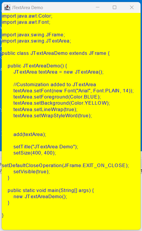 JTextArea in Java Swing JTextArea customization output 2