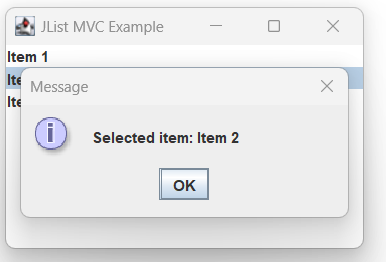 User selects item from the list mvc java swing