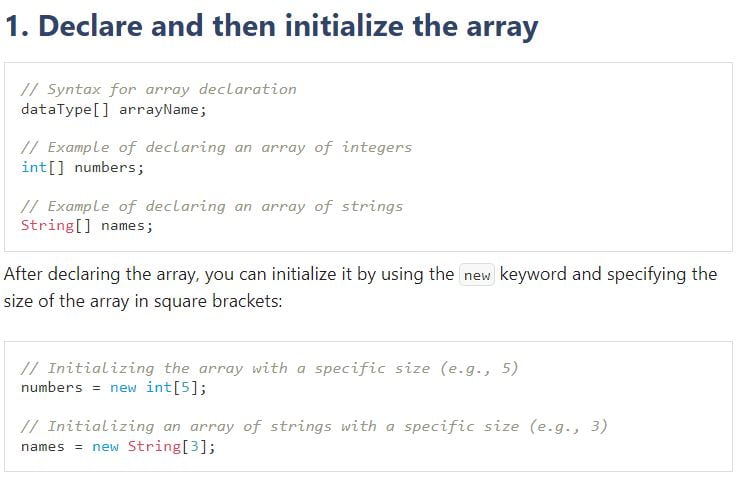 Declare and then initialize the array