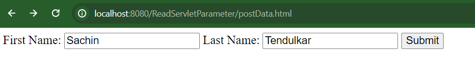 sending data to servlet to read parameter