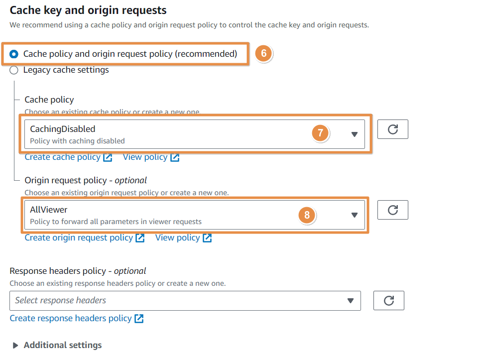 cache key and origin request setup in cloudfront distribution